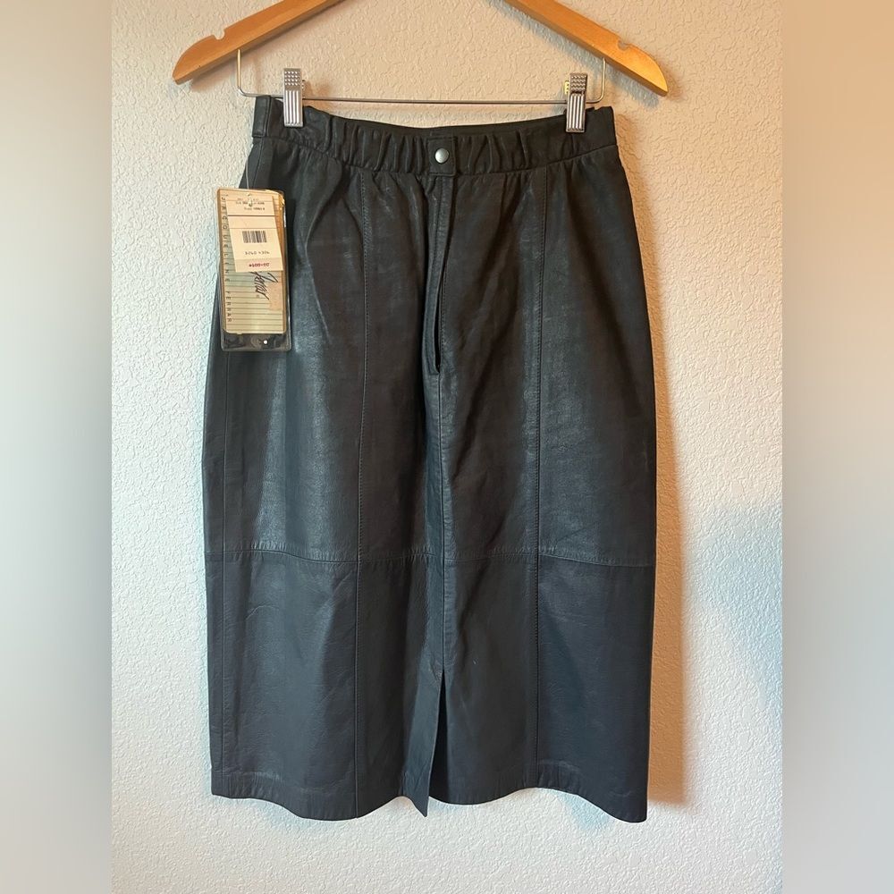 Quality vintage 90’s deadstock patchwork Black Leather Skirt 4 western cowgirl - Picture 6 of 9